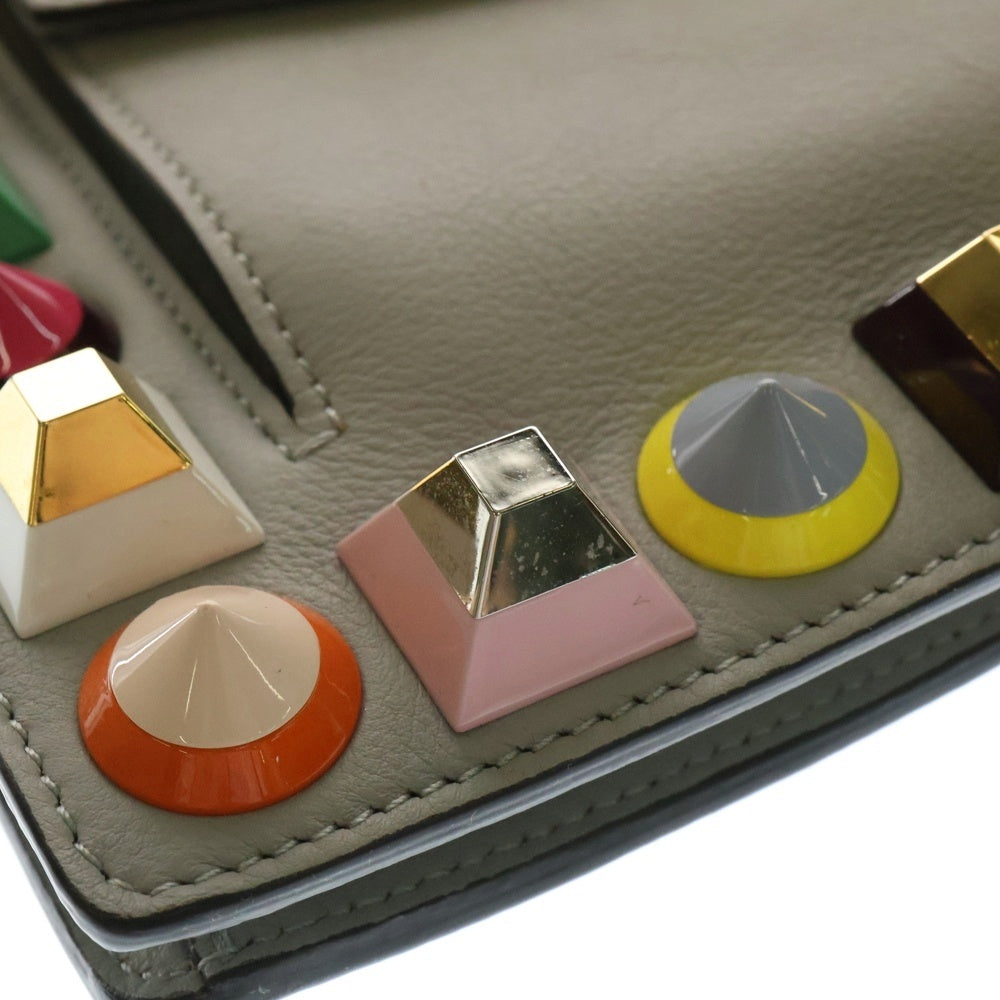 FENDI(フェンディ) トゥージュール マルチスタッズ レザー ショルダーバッグ ゴールド金具 グレー 8M0369