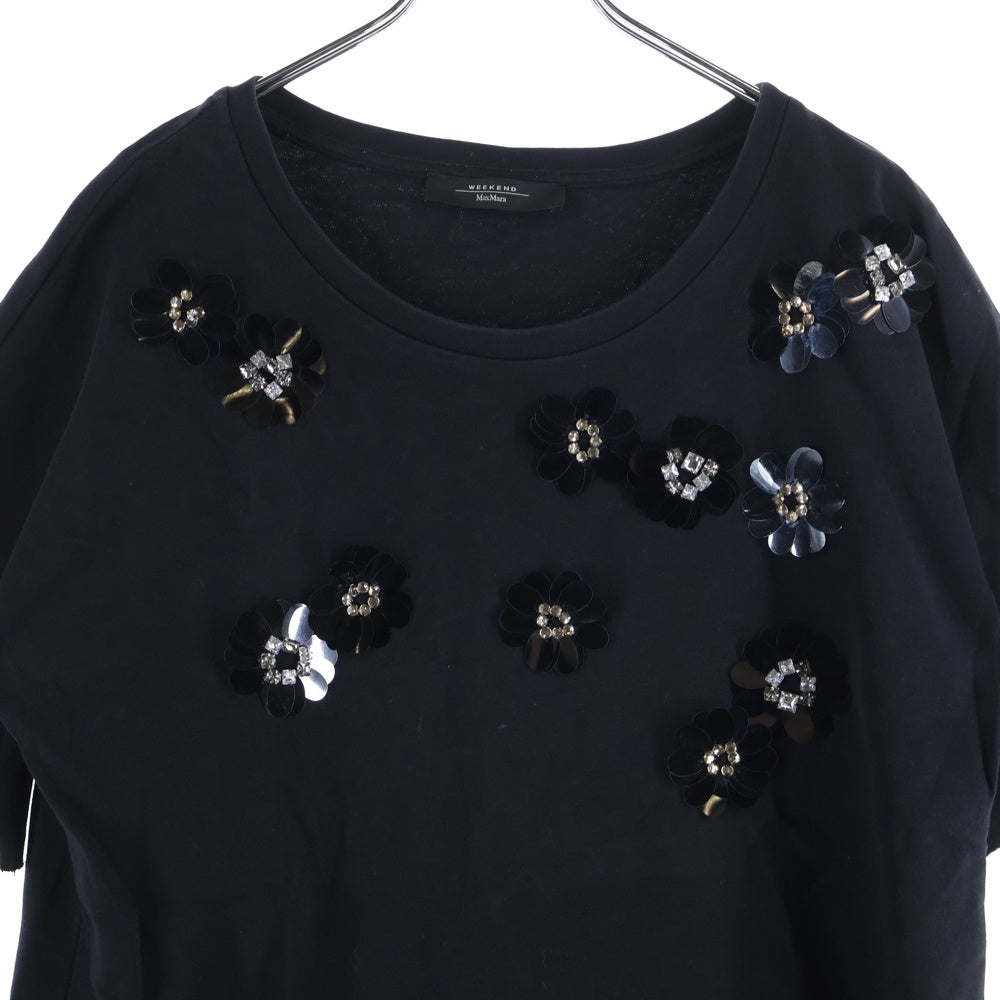 Max Mara(マックスマーラ) フラワー ビジュー装飾 半袖Tシャツ カットソー ブラック レディース