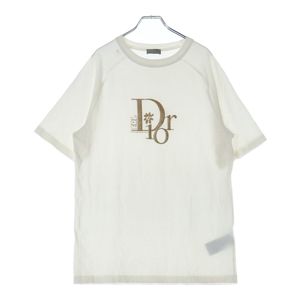 DIOR(ディオール) 23SS ×ERL イーアールエル ダメージ加工 ロゴ刺繍 スラブコットンジャージー 半袖Tシャツ カットソー ホワイト 313J647A0817