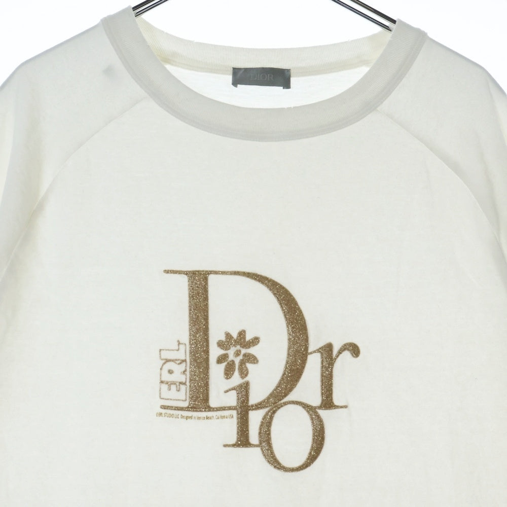 DIOR(ディオール) 23SS ×ERL イーアールエル ダメージ加工 ロゴ刺繍 スラブコットンジャージー 半袖Tシャツ カットソー ホワイト 313J647A0817