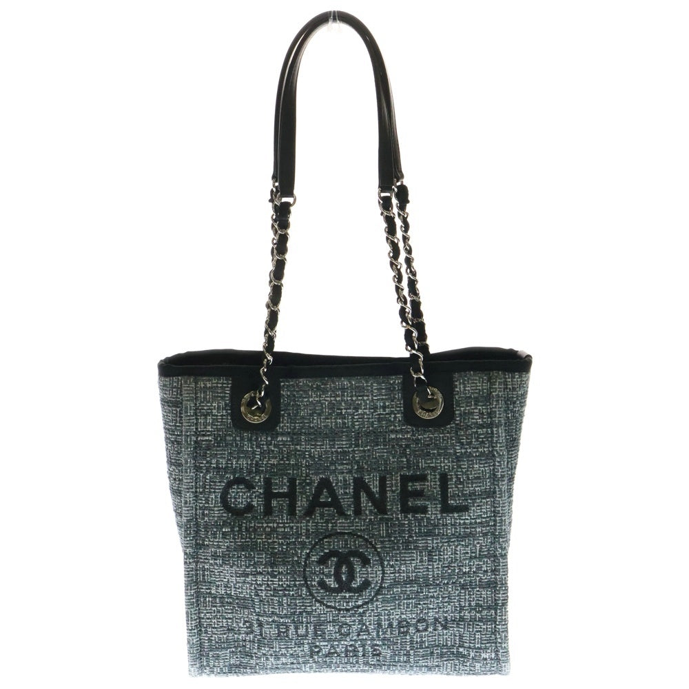 CHANEL(シャネル) ドーヴィル26 ツイード チェーンショルダーバッグ トートバッグ グレー キャンバス シルバー金具