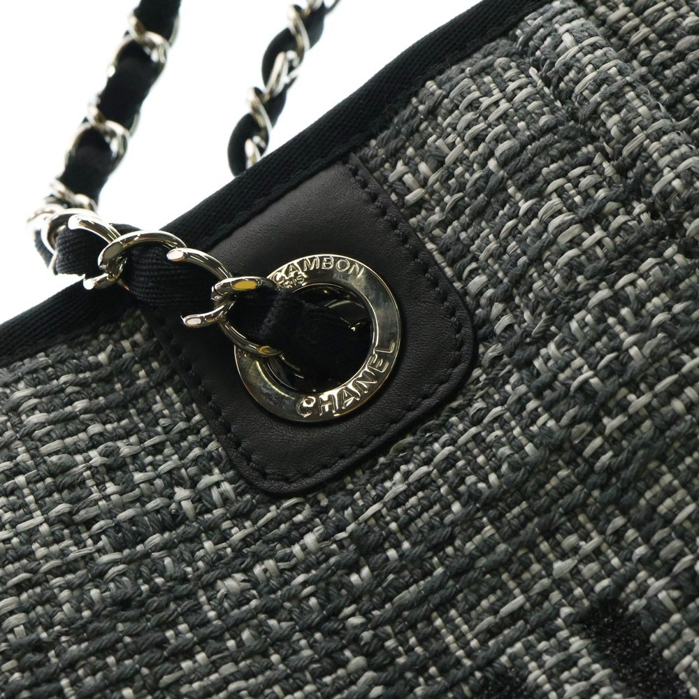 CHANEL(シャネル) ドーヴィル26 ツイード チェーンショルダーバッグ トートバッグ グレー キャンバス シルバー金具