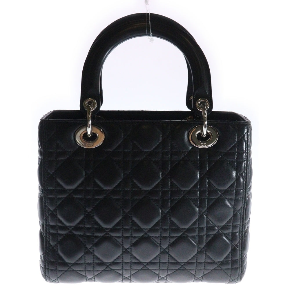 Christian Dior(クリスチャンディオール) レディディオール ミディアム カナージュ ブラック レザー 2wayハンドバッグ ショルダーバッグ シルバー金具