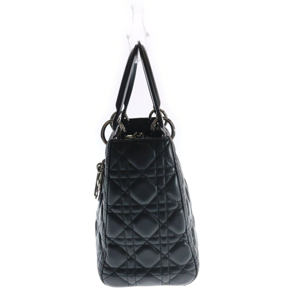 Christian Dior(クリスチャンディオール) レディディオール ミディアム カナージュ ブラック レザー 2wayハンドバッグ ショルダーバッグ シルバー金具