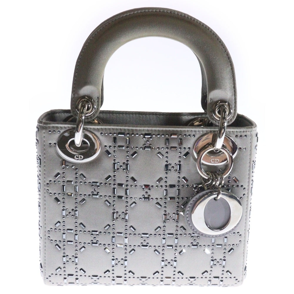 Christian Dior(クリスチャンディオール) レディディオール ミニ サテン グレー ラインストーン 2wayハンドバッグ ショルダーバッグ