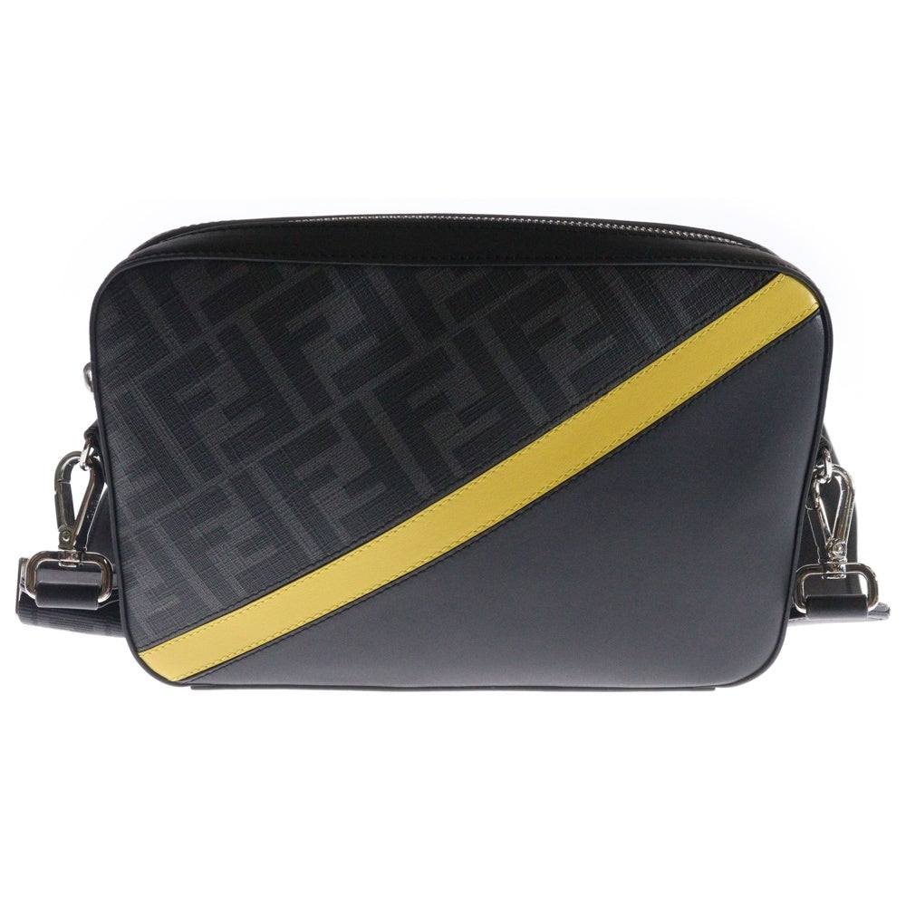 FENDI(フェンディ) ダイアゴナル カメラケース ショルダーバッグ ブラック×グレー×イエロー レザー×PVC メンズ