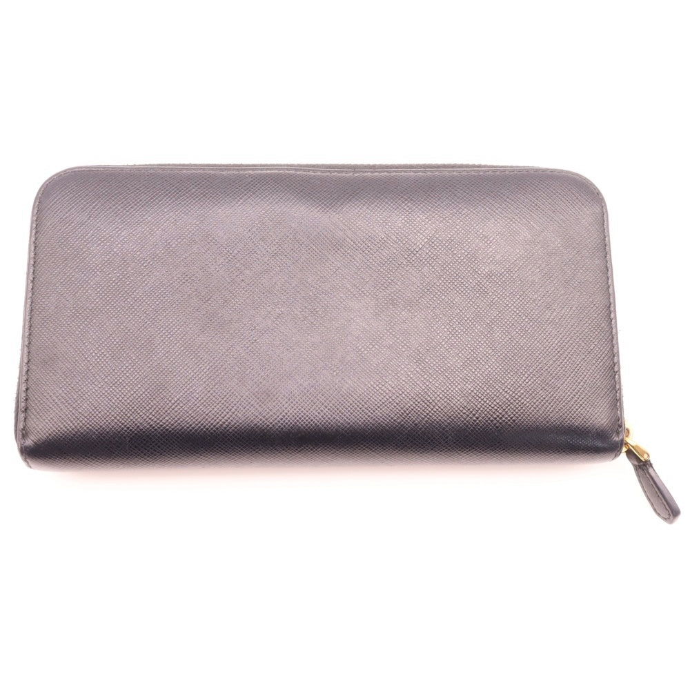 PRADA(プラダ) サフィアーノ リボン ラウンドジップウォレット ロングウォレット 長財布 ブラック ゴールド金具 1ML506