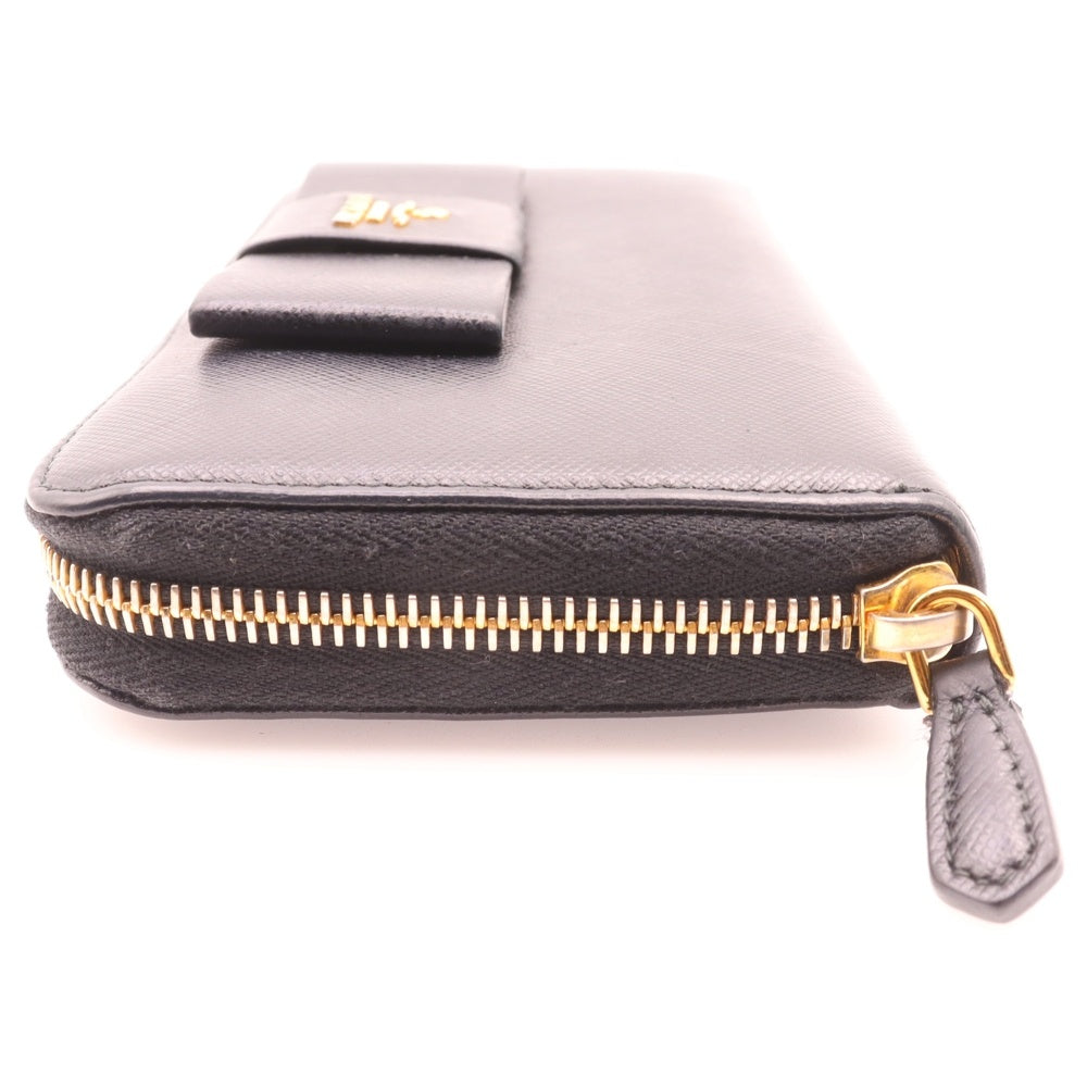PRADA(プラダ) サフィアーノ リボン ラウンドジップウォレット ロングウォレット 長財布 ブラック ゴールド金具 1ML506