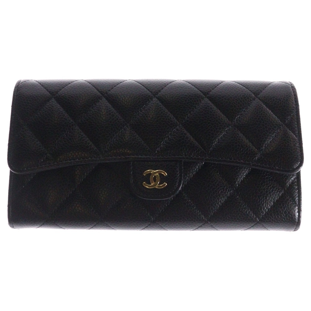 CHANEL(シャネル) マトラッセ 長財布 ロングウォレット カードケース ブラック ゴールド金具 キャビアスキン AP0241