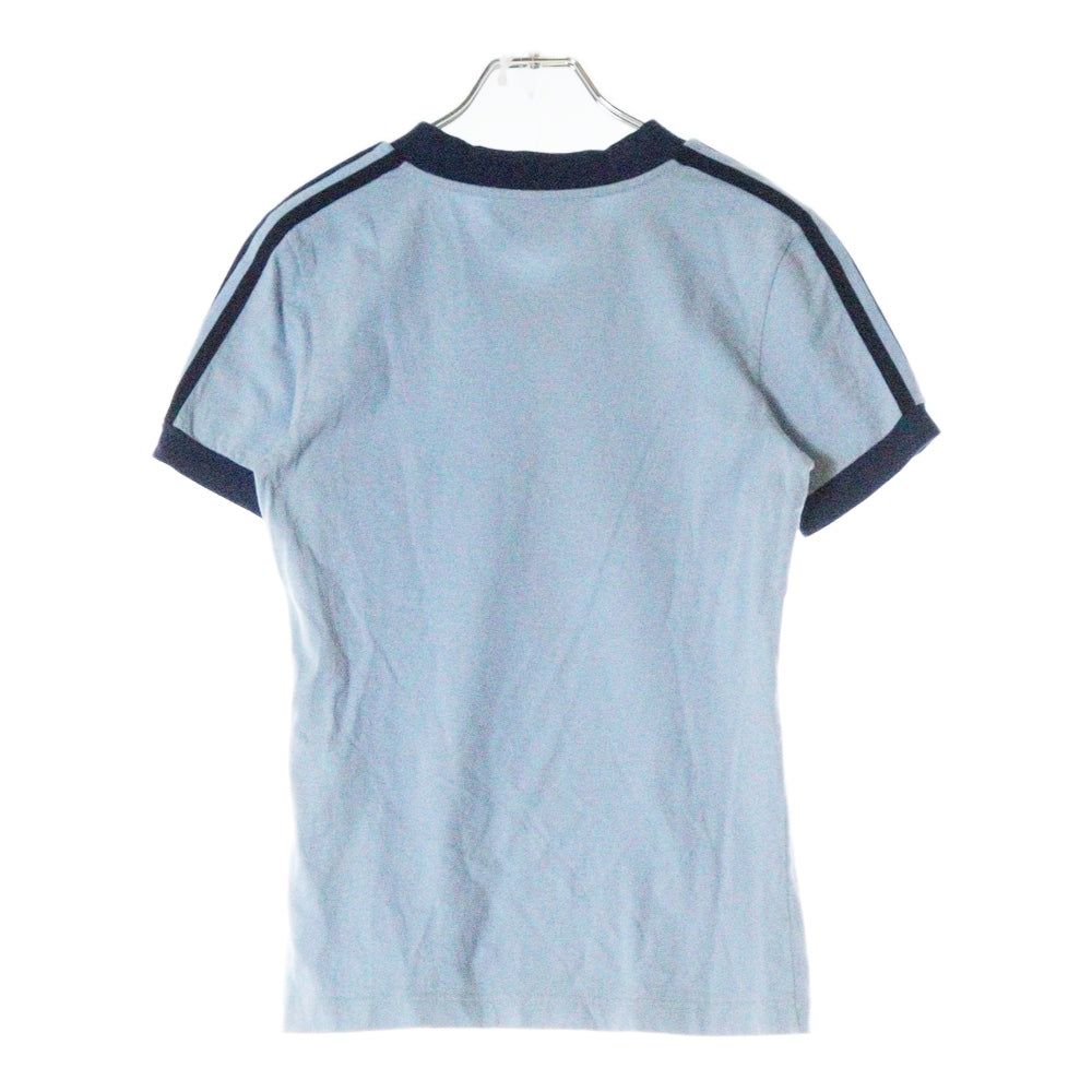 GUCCI(グッチ) 22SS ×adidas アディダス トレフォイルロゴ プリント Vネック 半袖Tシャツ カットソー ライトブルー レディース 693636