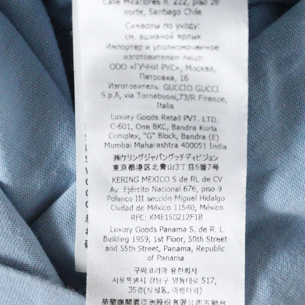 GUCCI(グッチ) 22SS ×adidas アディダス トレフォイルロゴ プリント Vネック 半袖Tシャツ カットソー ライトブルー レディース 693636
