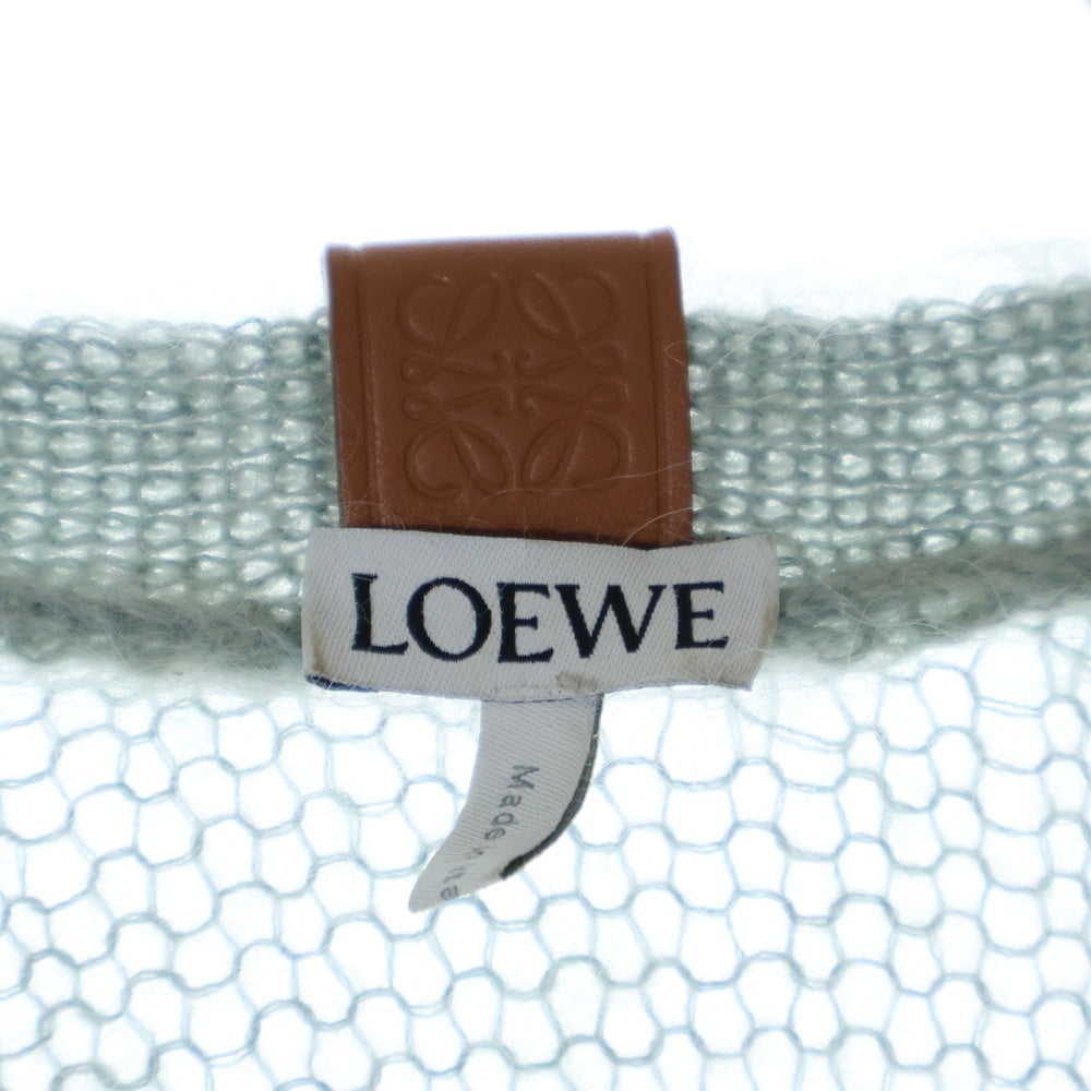 LOEWE(ロエベ) アナグラムロゴ レザーパッチ モヘヤ マルチカラー ボーダー総柄 カーディガン ブラウン/グリーン レディース S359Y16K15