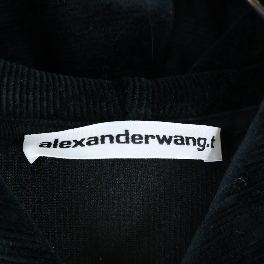 ALEXANDER WANG(アレキサンダーワン) Cropped Hoodie ロゴテープ コーデュロイ クロップド プルオーバースウェットパーカー フーディー ブラック レディース CA00985