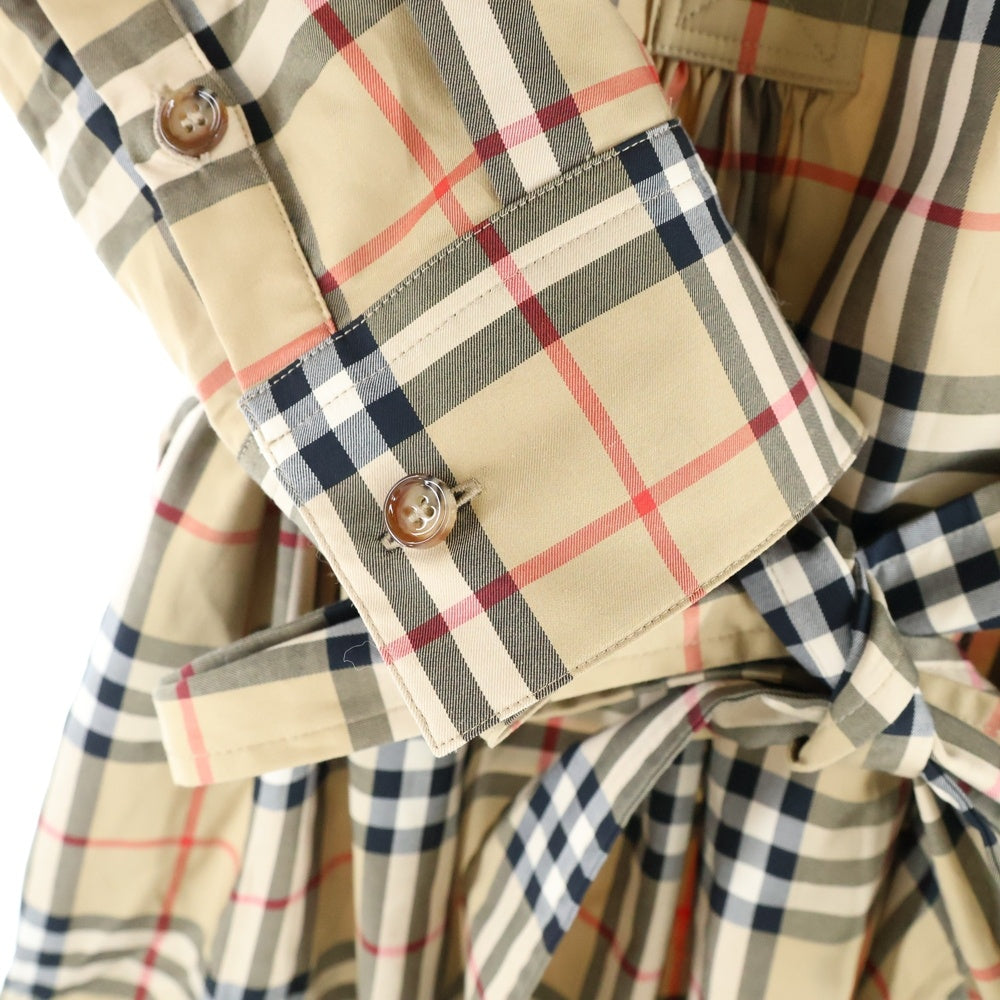 BURBERRY(バーバリー) ノバチェック 総柄 コットン ボタンダウン ロングスリーブ 長袖シャツ ドレス ワンピース ベージュ レディース 8024585