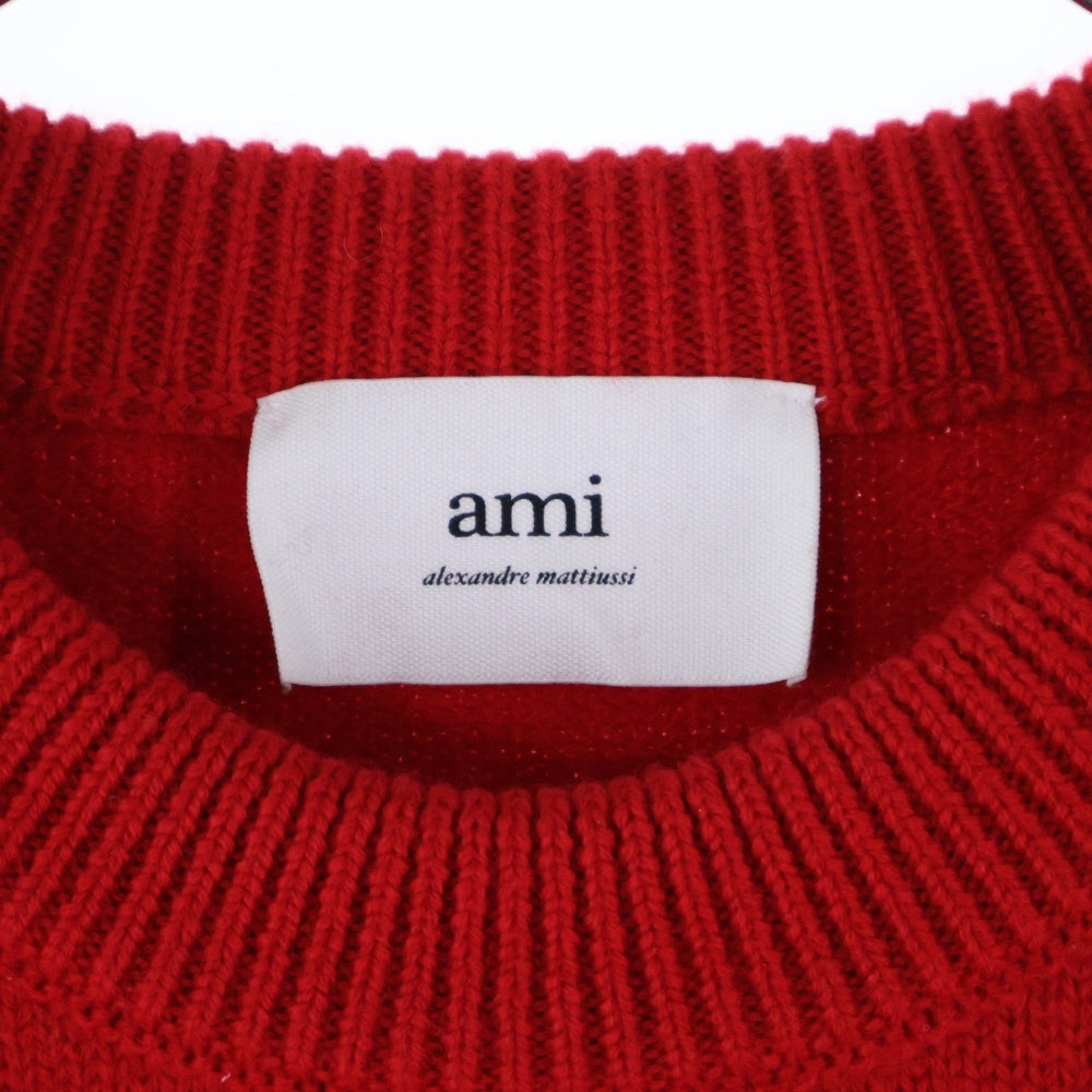 ami paris(アミパリス) ハートロゴ クルーネック ロングスリーブ 長袖ニット セーター レッド UKS002.018