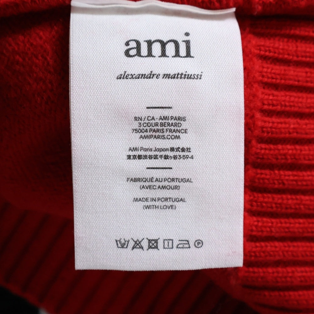 ami paris(アミパリス) ハートロゴ クルーネック ロングスリーブ 長袖ニット セーター レッド UKS002.018