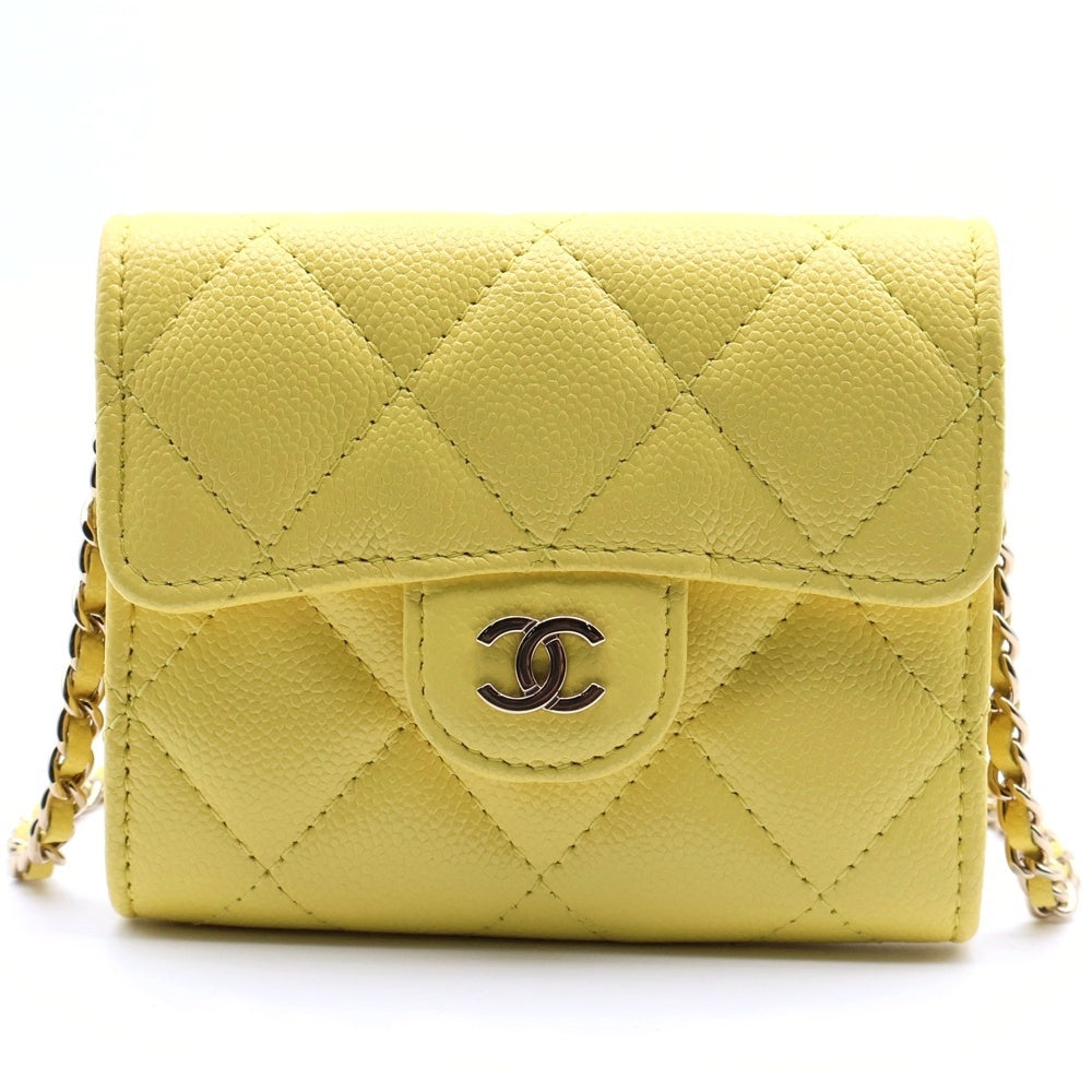 CHANEL(シャネル) ミニ マトラッセ チェーンウォレット イエロー キャビアスキン ランダムシリアル ショルダーバッグ レディース AP0238