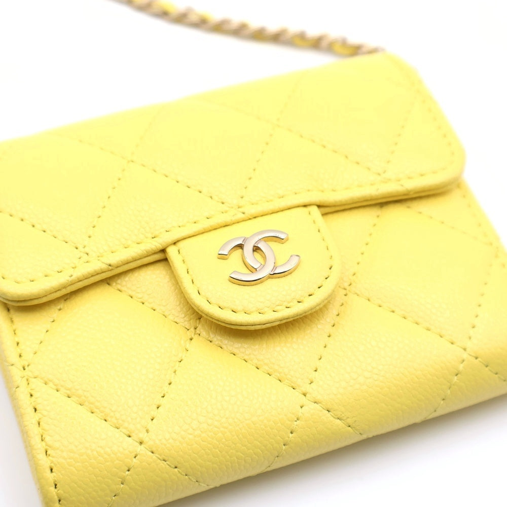 CHANEL(シャネル) ミニ マトラッセ チェーンウォレット イエロー キャビアスキン ランダムシリアル ショルダーバッグ レディース AP0238