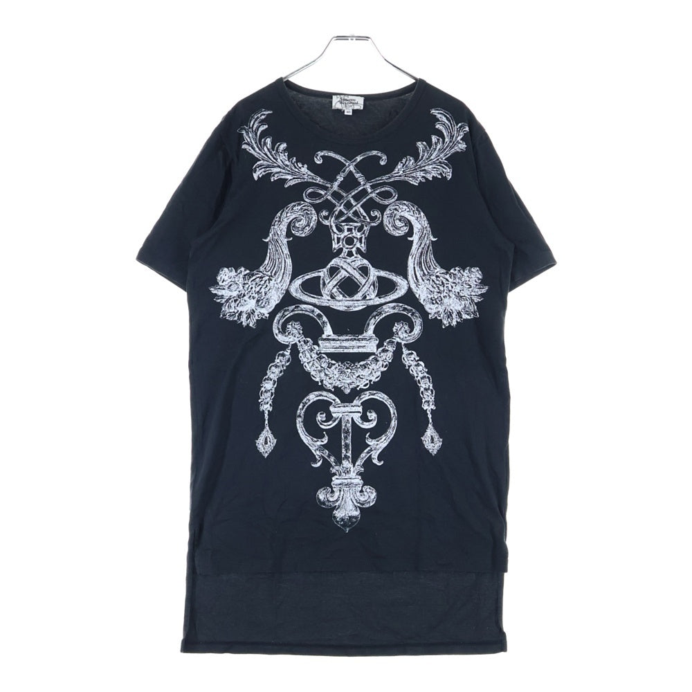 Vivienne Westwood(ヴィヴィアンウエストウッド) ヴェルサイユ バロック オーブロゴ プリント 変形 ロング 半袖Tシャツ カットソー ブラック VW-LP-85284