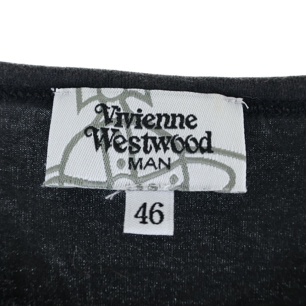 Vivienne Westwood(ヴィヴィアンウエストウッド) ヴェルサイユ バロック オーブロゴ プリント 変形 ロング 半袖Tシャツ カットソー ブラック VW-LP-85284