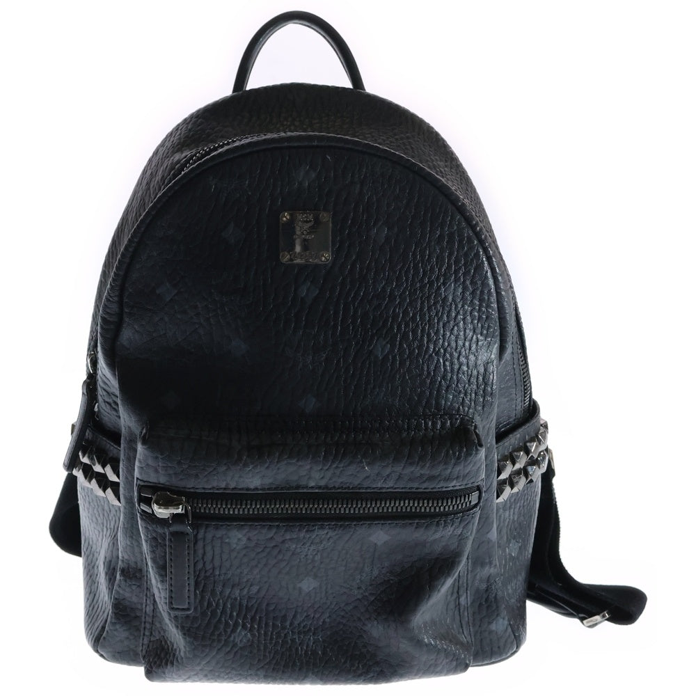 MCM(エム シー エム) MCMロゴ リュックサック バックパック ブラック スタッズ レザー