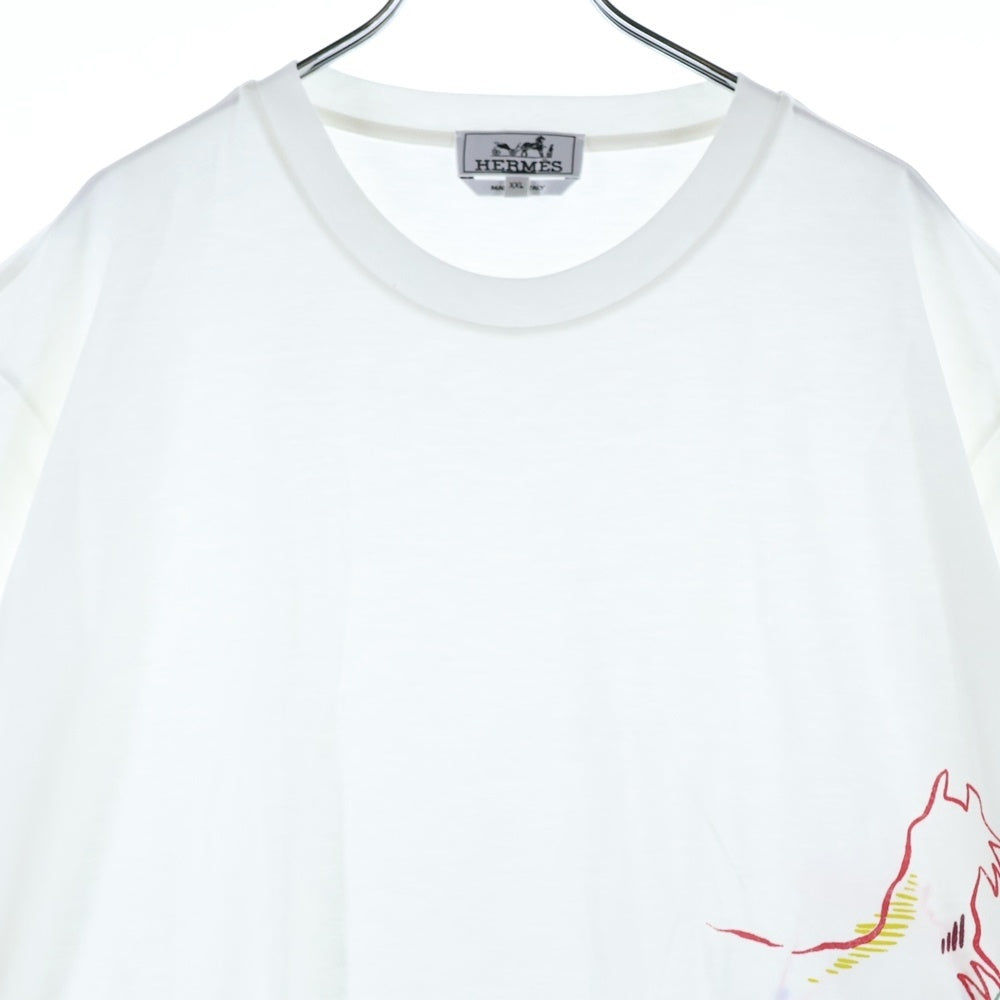 HERMES(エルメス) 22SS カヴァルカード ホースプリント モールプラス クルーネック 半袖Tシャツ カットソー ホワイト