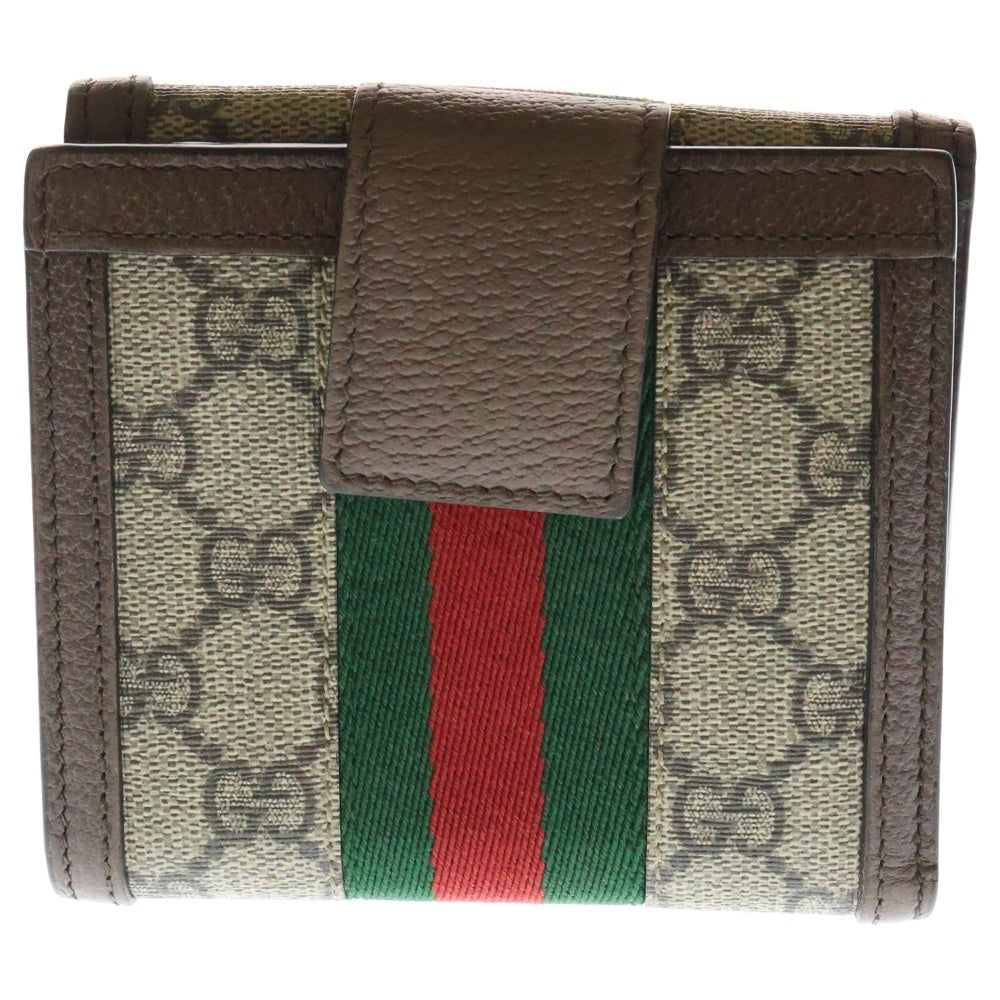 GUCCI(グッチ) オフィディア GG フレンチフラップウォレットウェブ マーモント コンパクトウォレット 三つ折り財布 ブラウン×ベージュ 523173