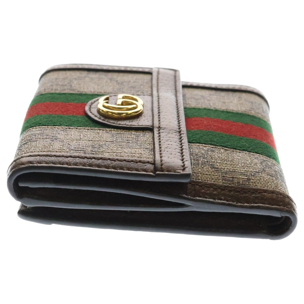 GUCCI(グッチ) オフィディア GG フレンチフラップウォレットウェブ マーモント コンパクトウォレット 三つ折り財布 ブラウン×ベージュ 523173