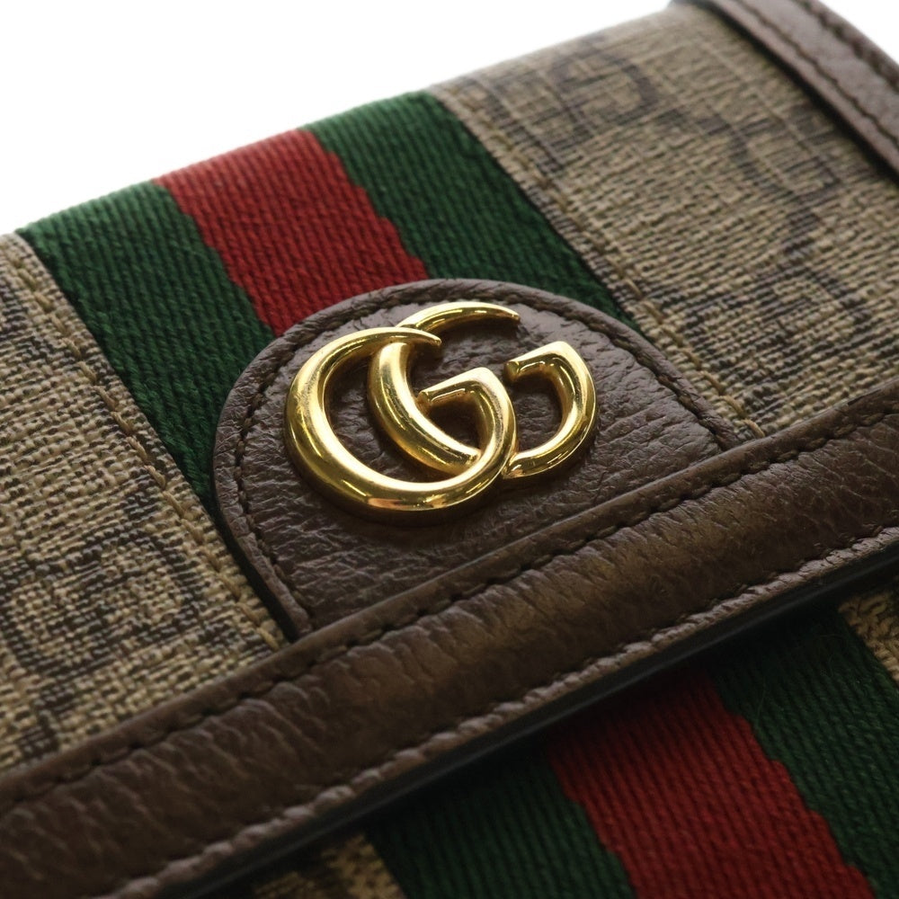 GUCCI(グッチ) オフィディア GG フレンチフラップウォレットウェブ マーモント コンパクトウォレット 三つ折り財布 ブラウン×ベージュ 523173