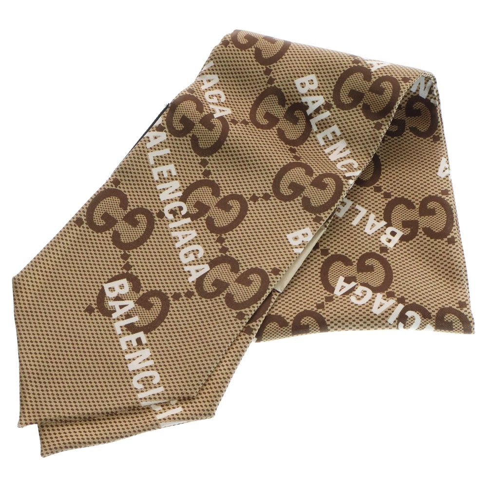 GUCCI(グッチ) グッチ×バレンシアガ ザ ハッカー プロジェクト マキシGG プリント シルク ネックボウ スカーフ シルク ベージュ 676777