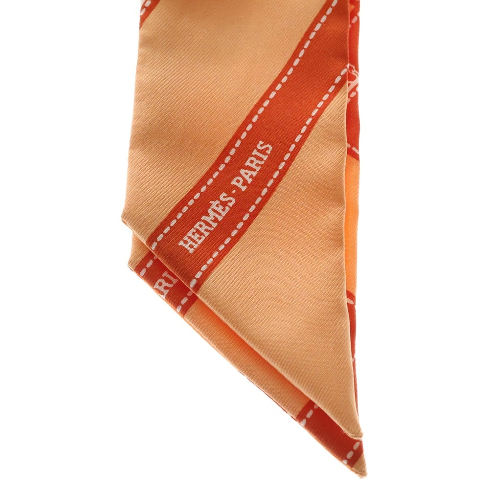 HERMES(エルメス) ツイリー ボルデュック ロゴ 総柄プリント シルク スカーフ オレンジ