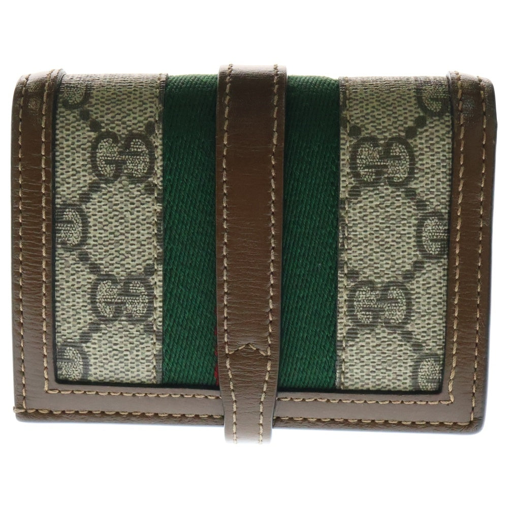 GUCCI(グッチ) ジャッキー1961 GGスプリーム ウェブ シェリーライン レザー キャンバス コンパクトウォレット 二つ折り財布 ゴールド金具 ブラウン 645536