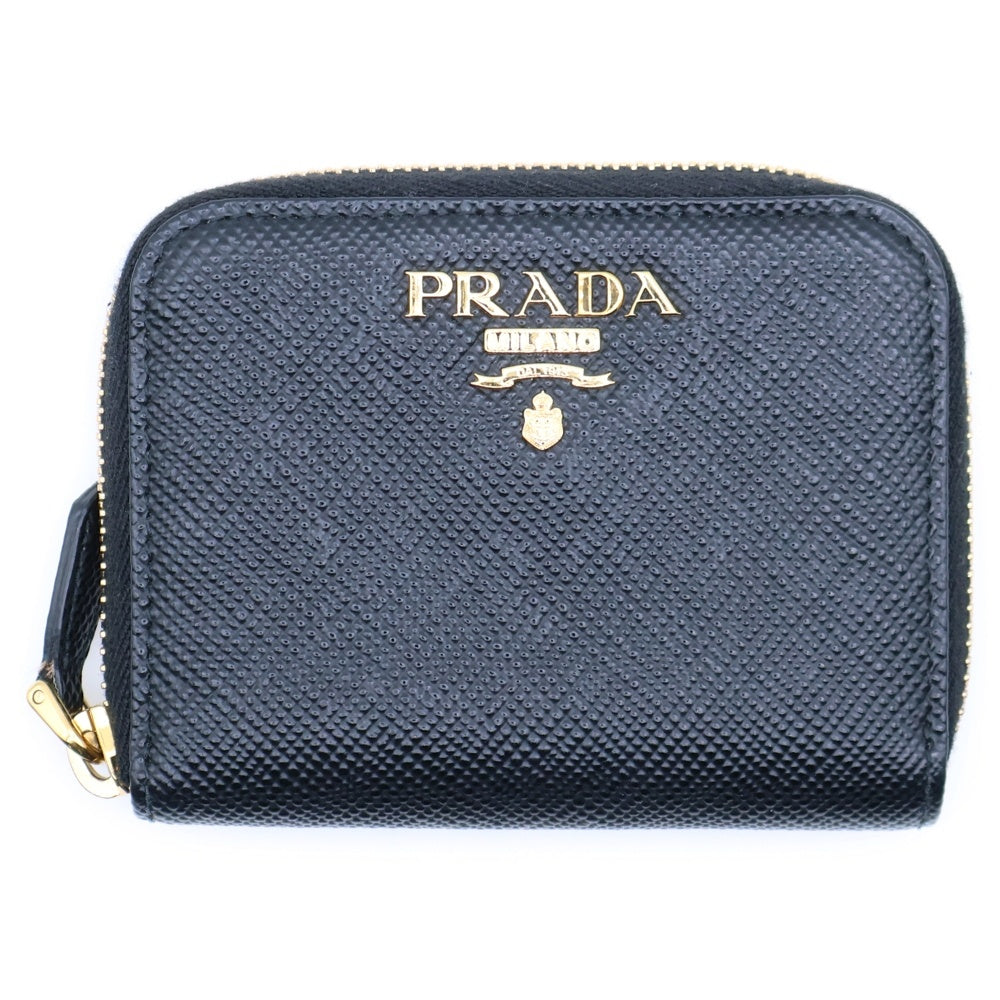 PRADA(プラダ) ロゴ コインケース ウォレット 財布 ブラック ゴールド金具 サフィアーノ レザー 1MM268