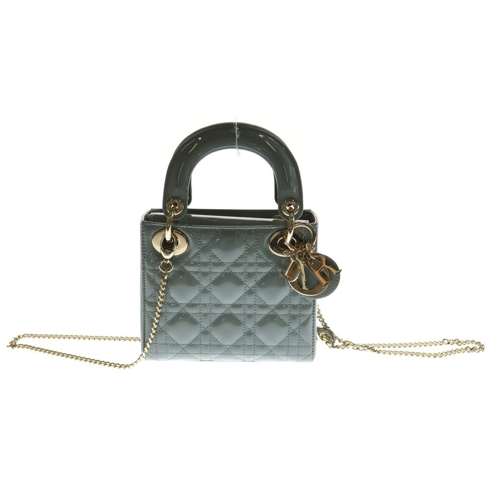 Christian Dior(クリスチャンディオール) レディディオール ミニ グレー パテント 2WAY ハンドバッグ ショルダーバッグ ゴールド金具