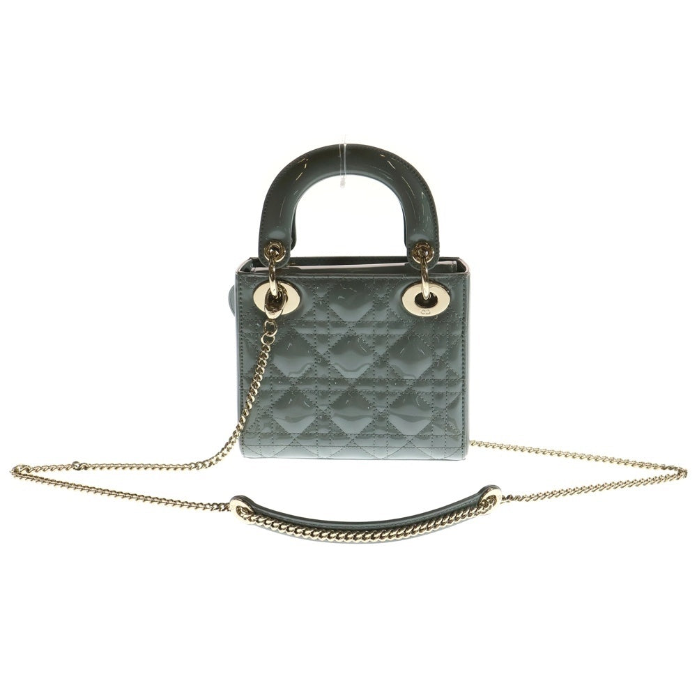 Christian Dior(クリスチャンディオール) レディディオール ミニ グレー パテント 2WAY ハンドバッグ ショルダーバッグ ゴールド金具