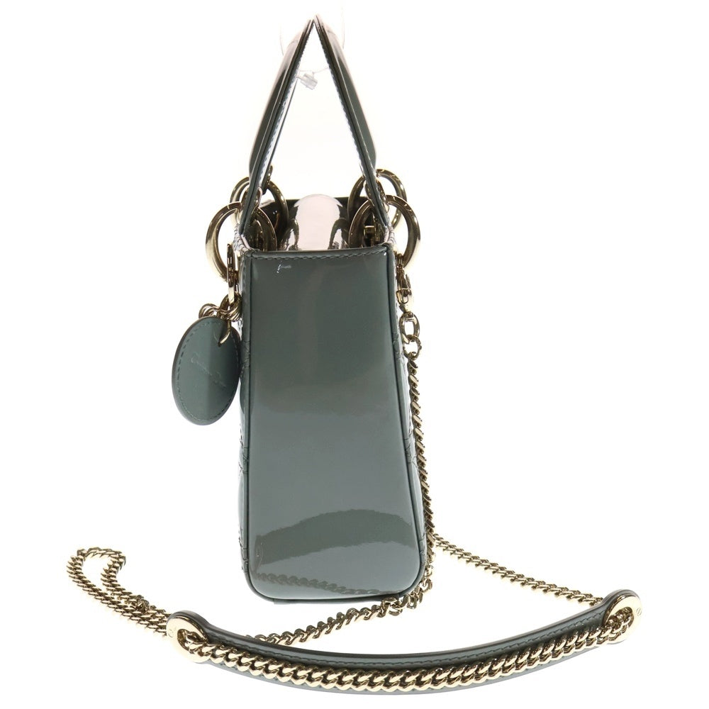 Christian Dior(クリスチャンディオール) レディディオール ミニ グレー パテント 2WAY ハンドバッグ ショルダーバッグ ゴールド金具