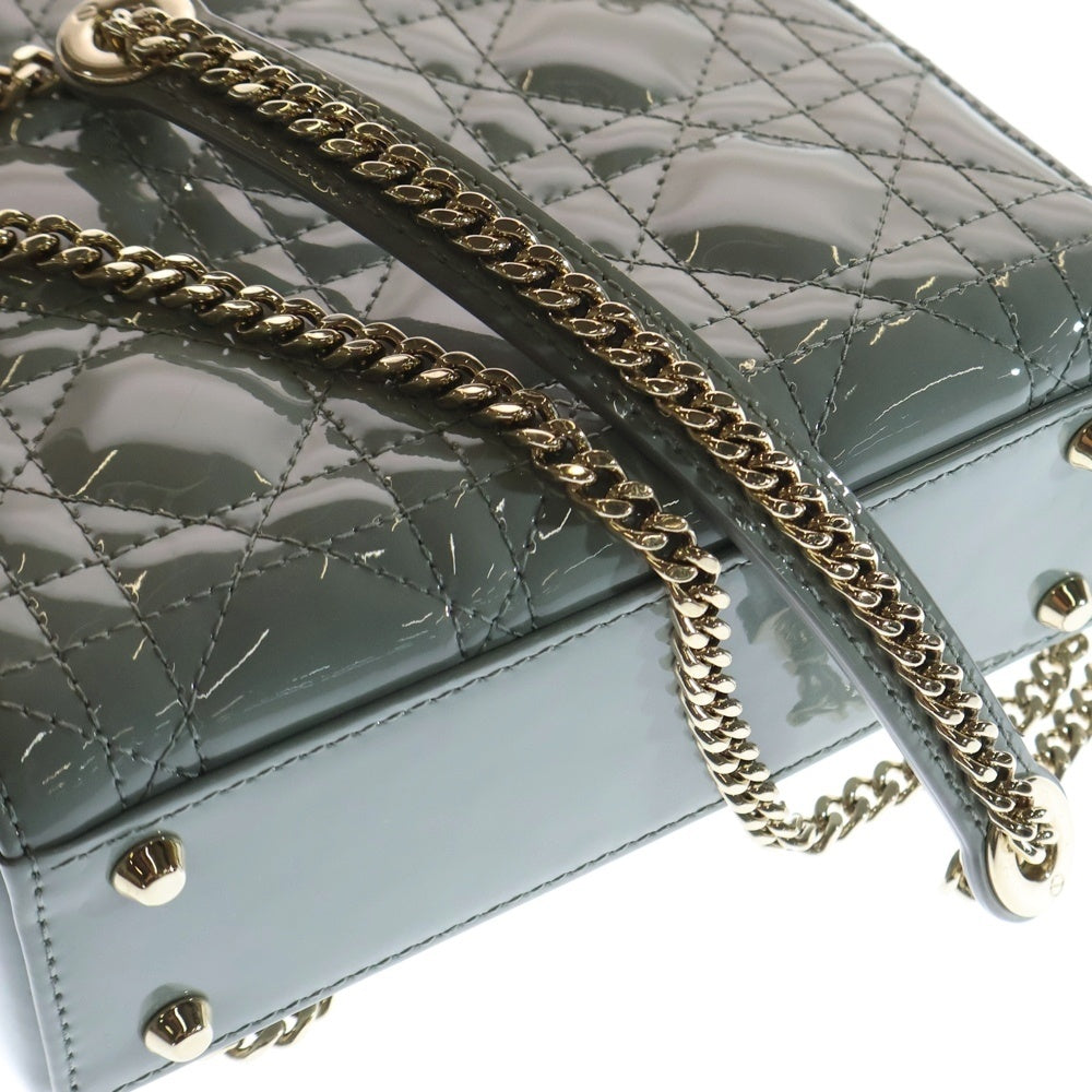 Christian Dior(クリスチャンディオール) レディディオール ミニ グレー パテント 2WAY ハンドバッグ ショルダーバッグ ゴールド金具