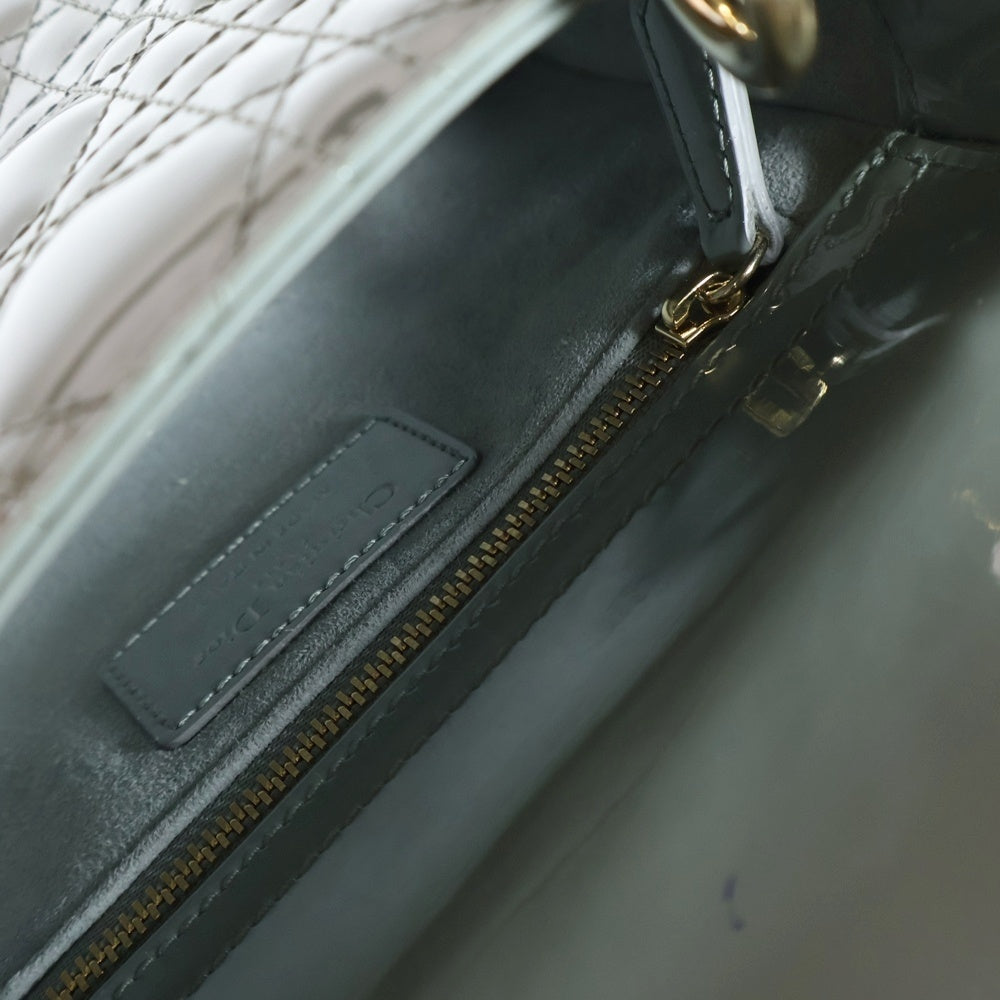 Christian Dior(クリスチャンディオール) レディディオール ミニ グレー パテント 2WAY ハンドバッグ ショルダーバッグ ゴールド金具