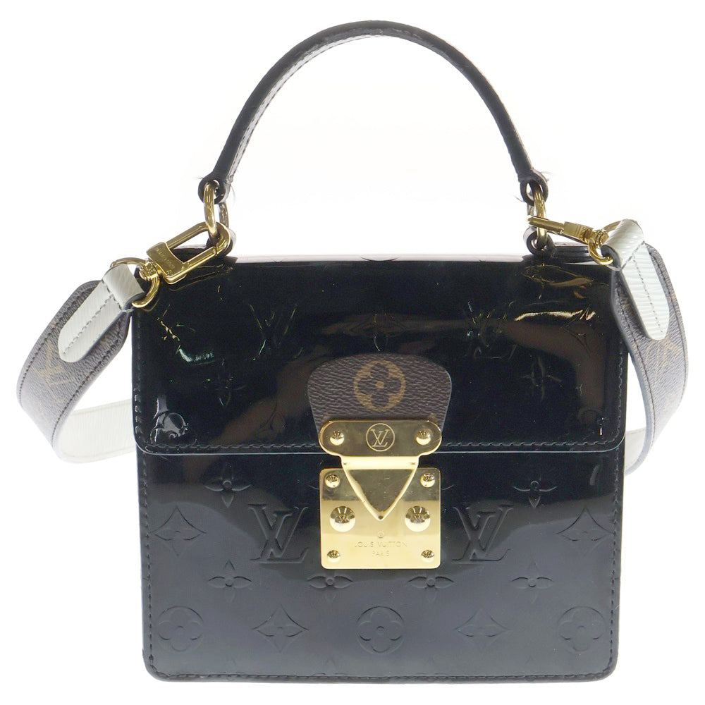 LOUIS VUITTON(ルイヴィトン) モノグラム ヴェルニ スプリングストリートPM 2WAYバッグ ハンドバッグ ショルダーバッグ ゴールド金具 ブラック×ホワイト×ブラウン パテントレザー M90375