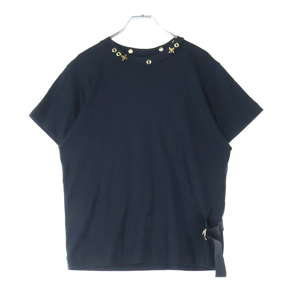 LOUIS VUITTON(ルイヴィトン) 19SS モノグラム アイレット サイドストラップ ベルトデザイン クルーネック 半袖Tシャツ カットソー ブラック RW191W JG2 FGTS03