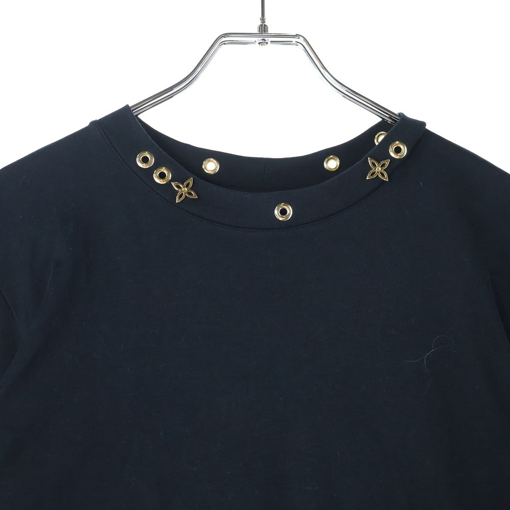 LOUIS VUITTON(ルイヴィトン) 19SS モノグラム アイレット サイドストラップ ベルトデザイン クルーネック 半袖Tシャツ カットソー ブラック RW191W JG2 FGTS03