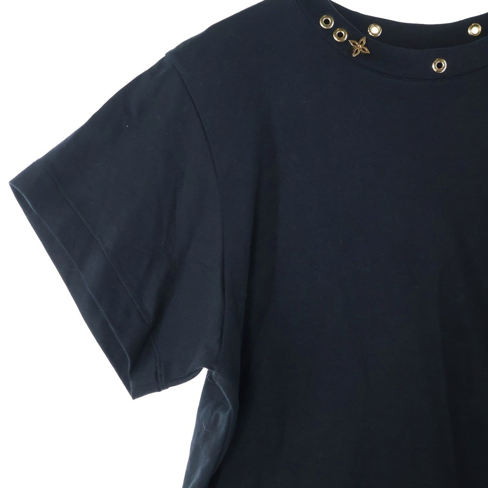LOUIS VUITTON(ルイヴィトン) 19SS モノグラム アイレット サイドストラップ ベルトデザイン クルーネック 半袖Tシャツ カットソー ブラック RW191W JG2 FGTS03