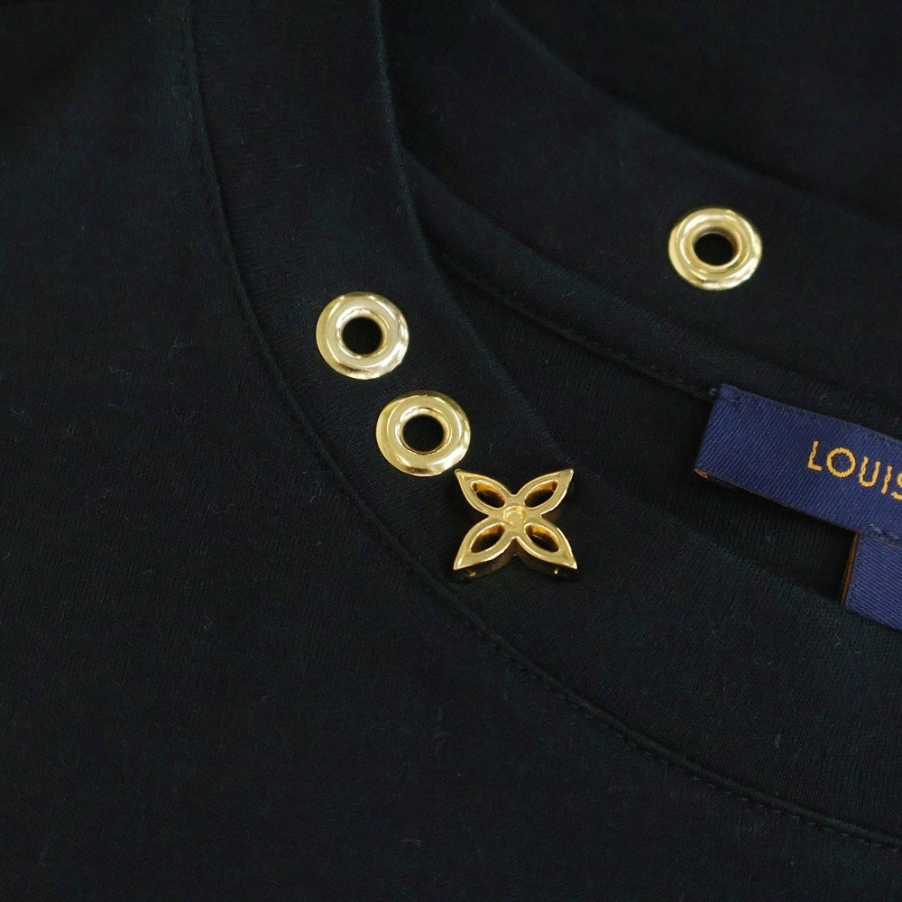 LOUIS VUITTON(ルイヴィトン) 19SS モノグラム アイレット サイドストラップ ベルトデザイン クルーネック 半袖Tシャツ カットソー ブラック RW191W JG2 FGTS03