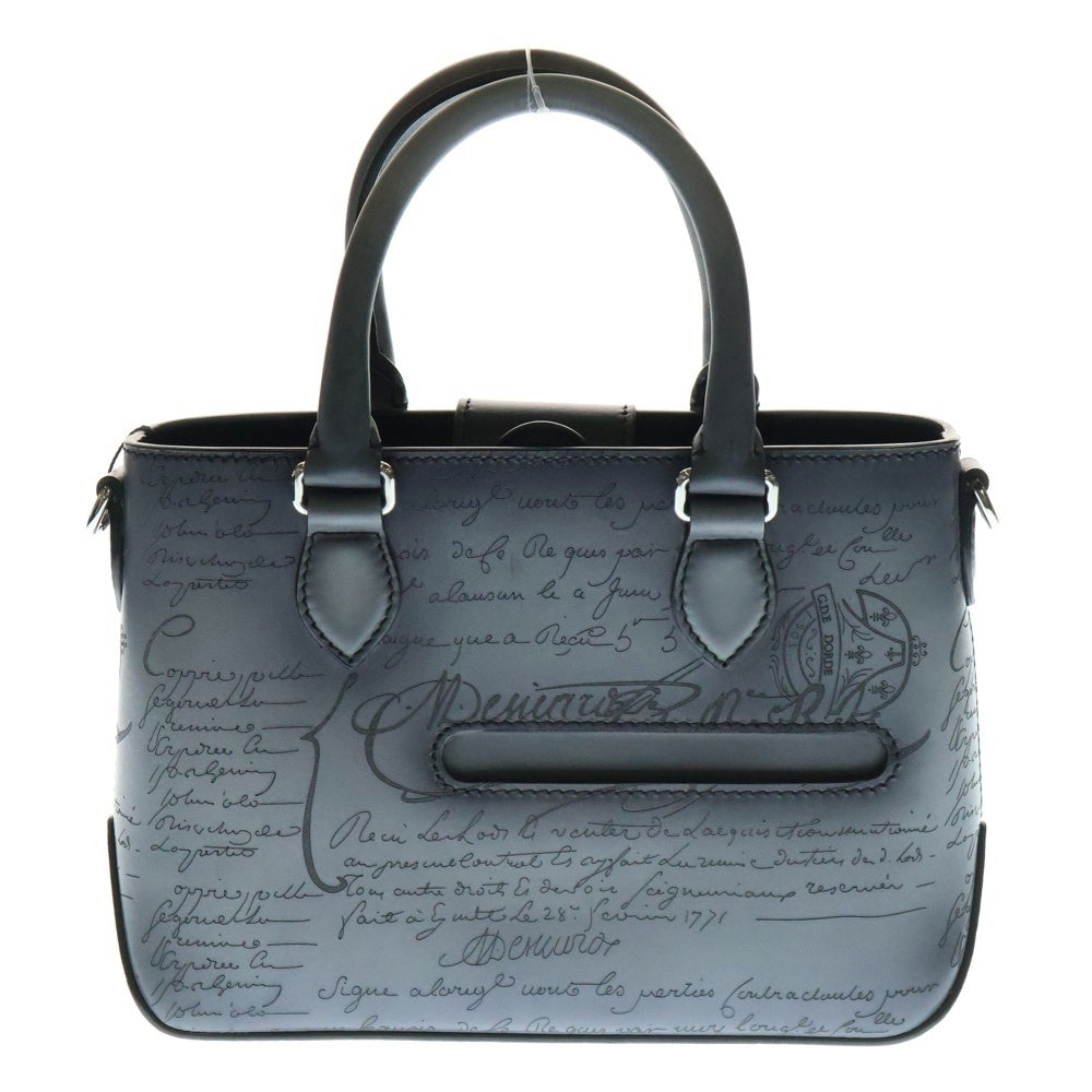 Berluti(ベルルッティ) カリグラフィー トゥジュールガリバー スクリット レザー 2WAY ハンド ショルダーバッグ シルバー金具 グレー
