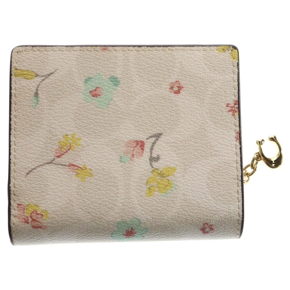 COACH(コーチ) 二つ折り財布 コンパクトウォレット コインケース ゴールド金具 花柄 ホワイト レザー FC8704
