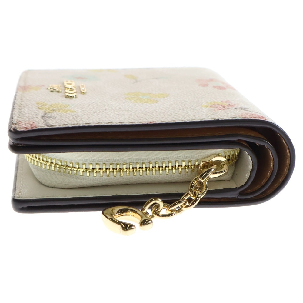 COACH(コーチ) 二つ折り財布 コンパクトウォレット コインケース ゴールド金具 花柄 ホワイト レザー FC8704