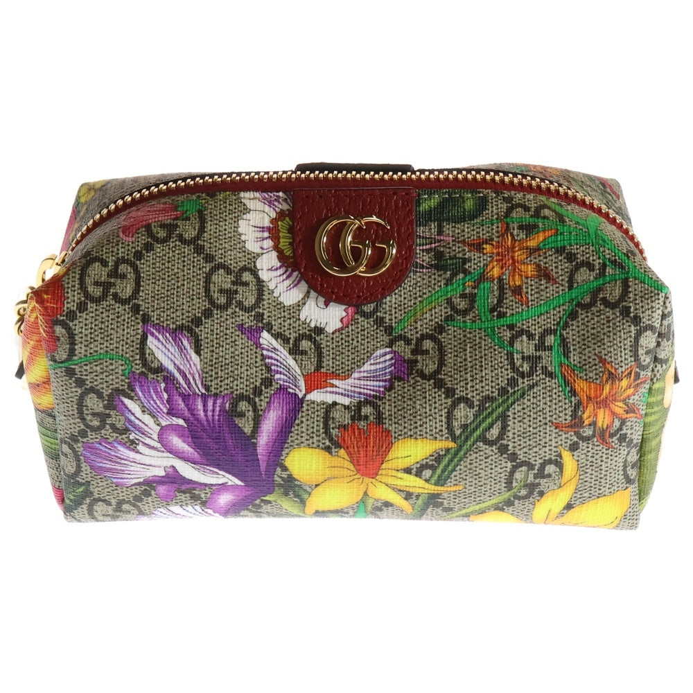 GUCCI(グッチ) GGフローラ スプリーム オフィーディア PVC レザー コスメティックポーチ ゴールド金具 ベージュ/レッド 548394