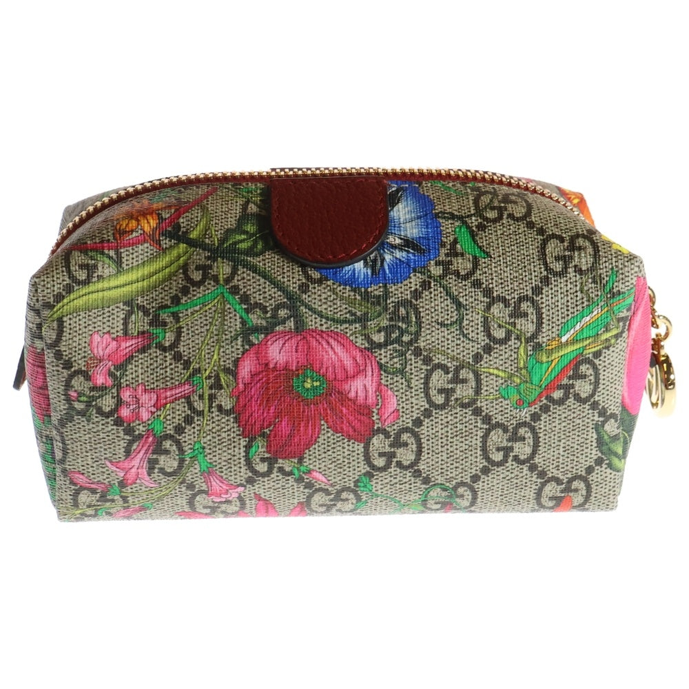 GUCCI(グッチ) GGフローラ スプリーム オフィーディア PVC レザー コスメティックポーチ ゴールド金具 ベージュ/レッド 548394