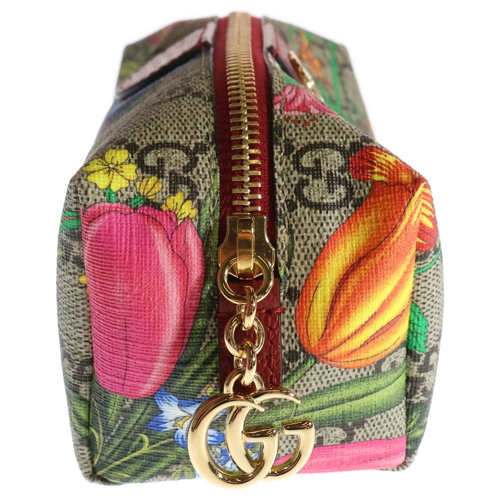 GUCCI(グッチ) GGフローラ スプリーム オフィーディア PVC レザー コスメティックポーチ ゴールド金具 ベージュ/レッド 548394