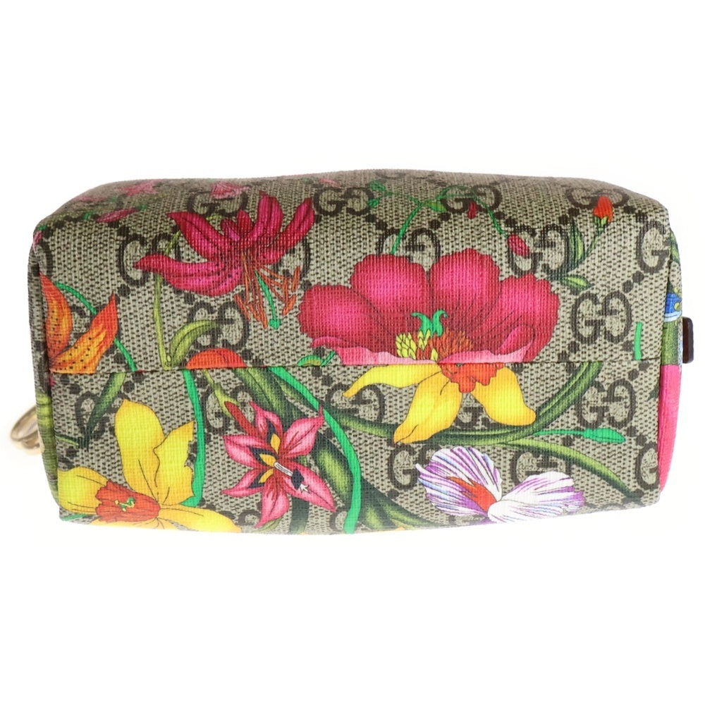 GUCCI(グッチ) GGフローラ スプリーム オフィーディア PVC レザー コスメティックポーチ ゴールド金具 ベージュ/レッド 548394